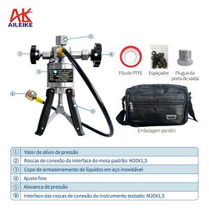 AIKEIKE106SB 0~200bar Bomba hidráulica portátil Bomba manual Calibrador de pressão de torno manual